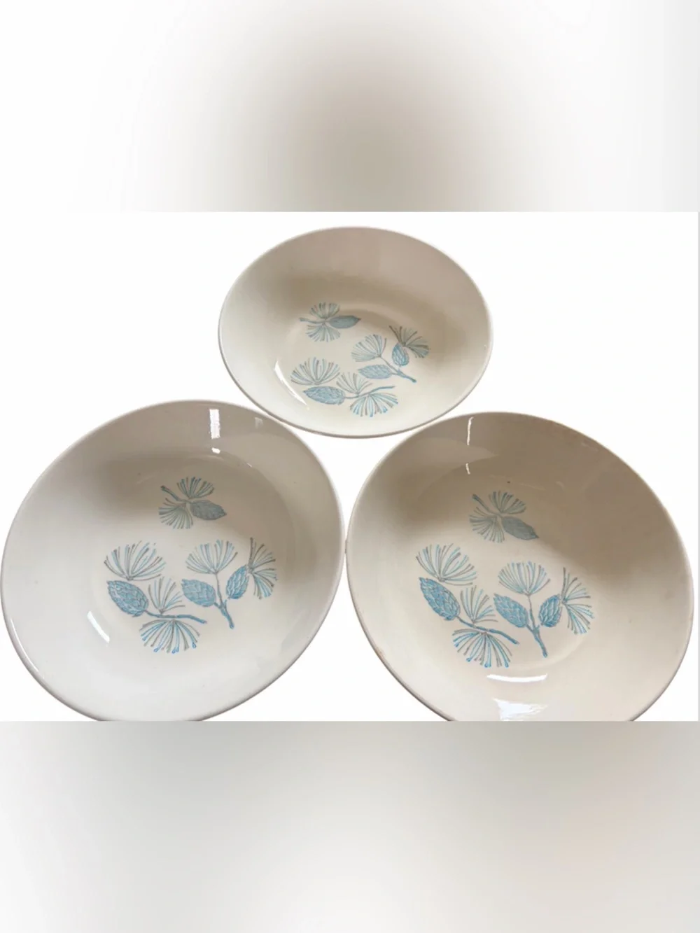 Vtg. Mid-Century Marcrest Blue Spruce Bowl Trio 6.75” Ovenproof Hand Painted